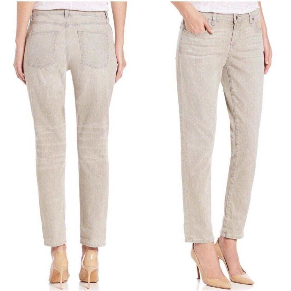 •SOLD•EILEEN FISHER Washed Light Gray Mid-Rise Ankle-Length Tapered Leg Jeans 14 - Picture 1 of 7